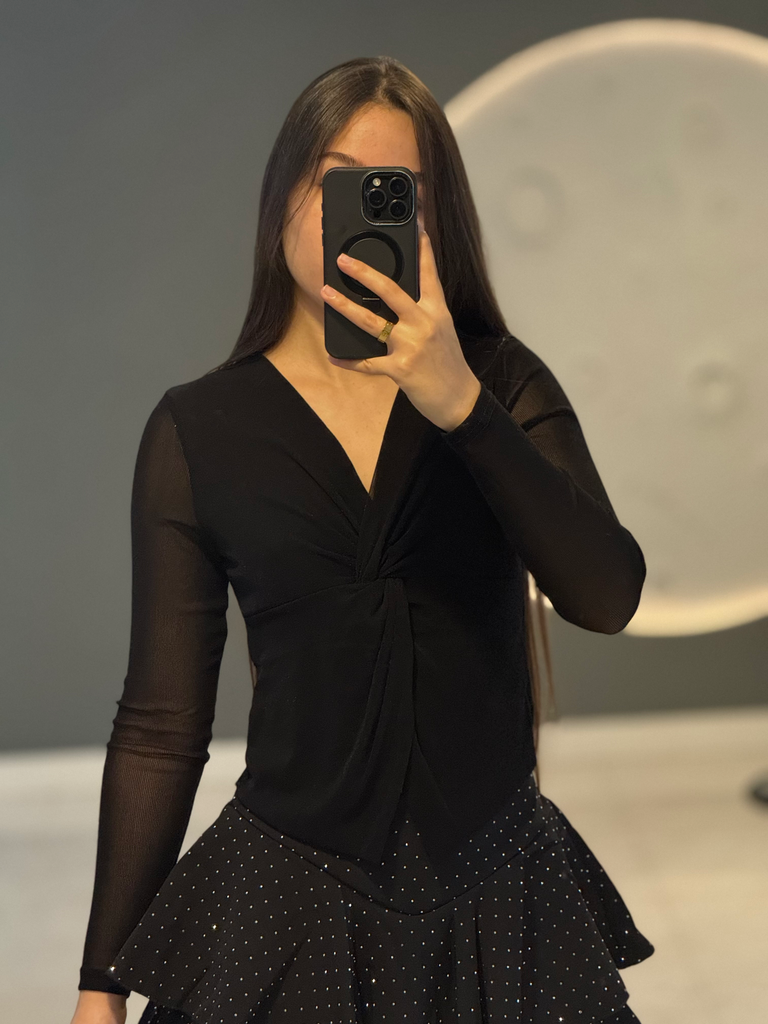 Blusa Nudo Cruzado (Negro brillante, S/M)