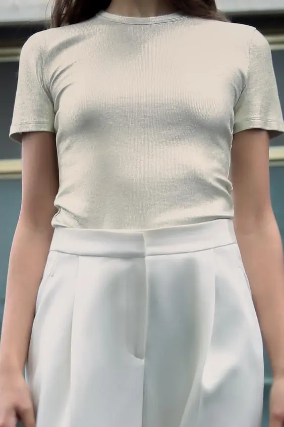 Camiseta Rib Metalizada (Khaki Oscuro, S)