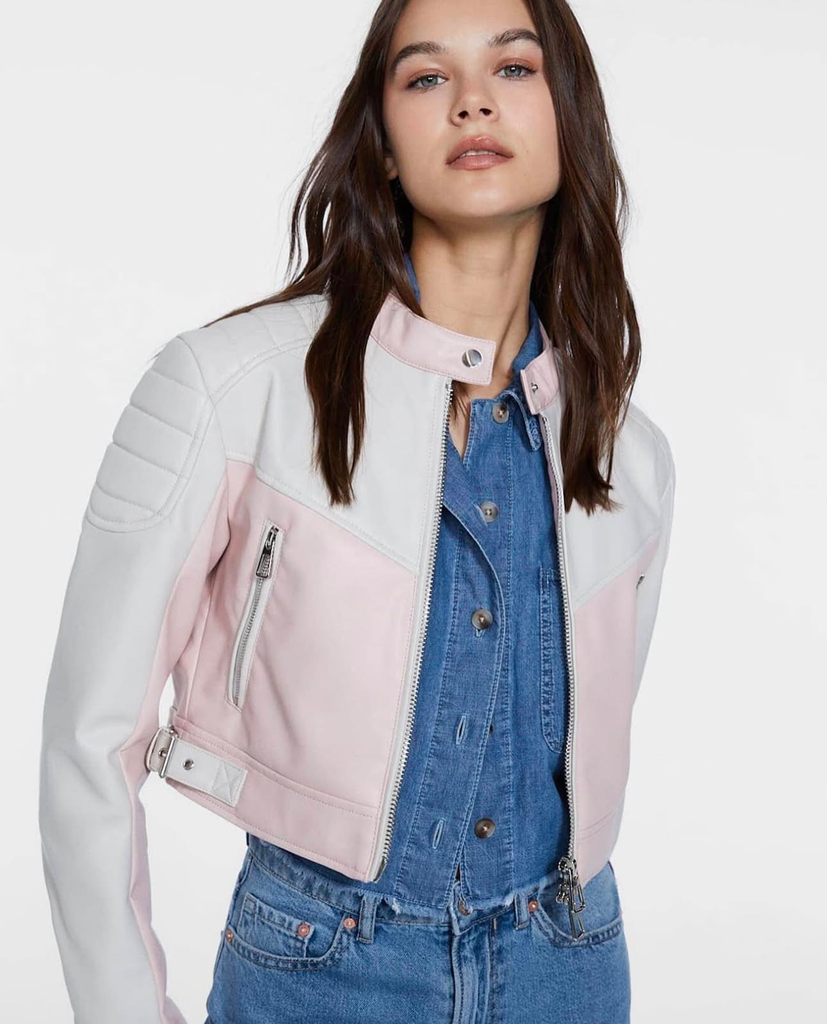 Cazadora motera crop color block (S)