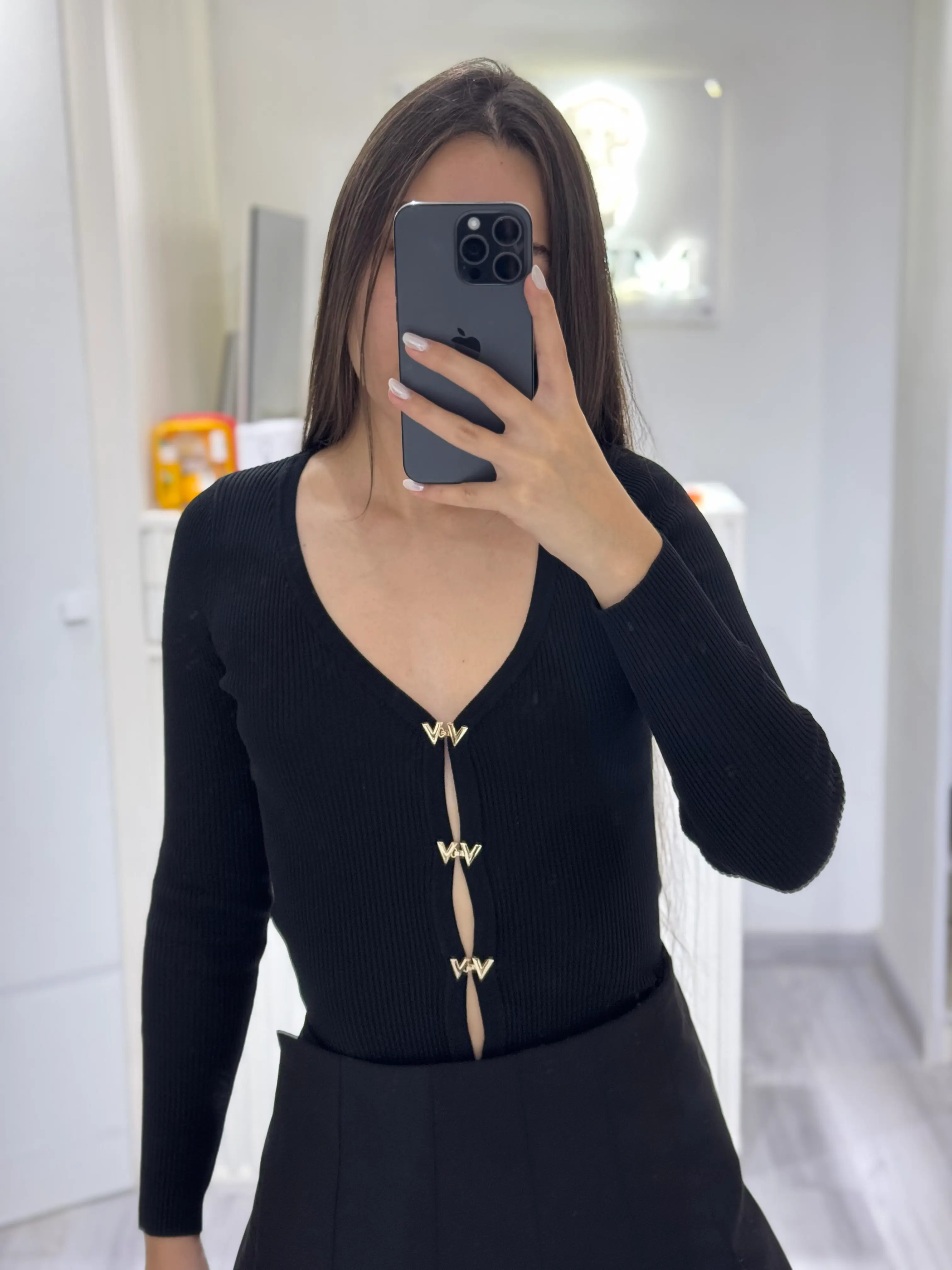 Jersey Escote Delantero Apliques Vinceotto (Negro)