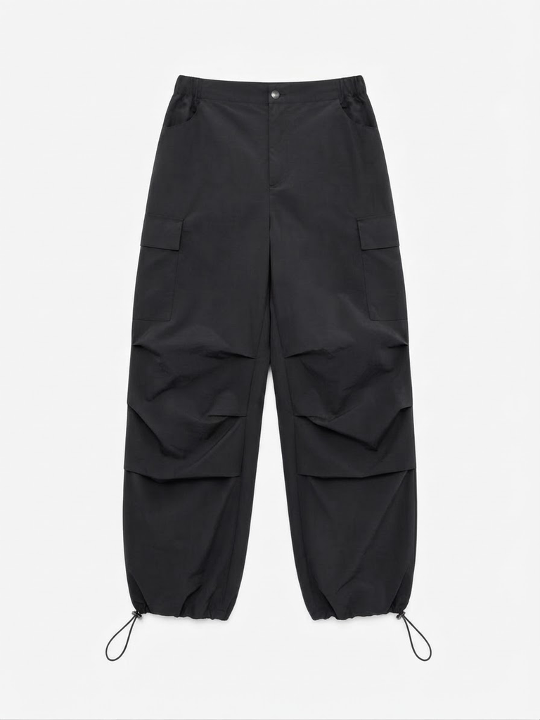 Pleated Detail Utility Cargo Pants (Negro)