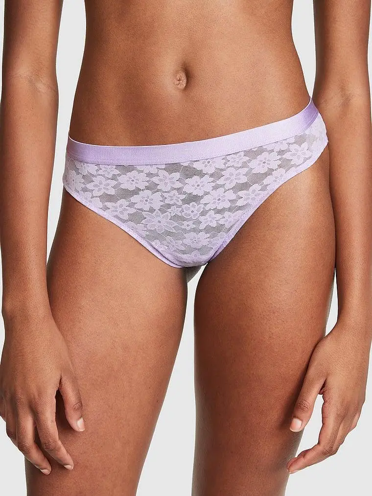 Panty con pretina tipo tanga de encaje PINK (Negro)