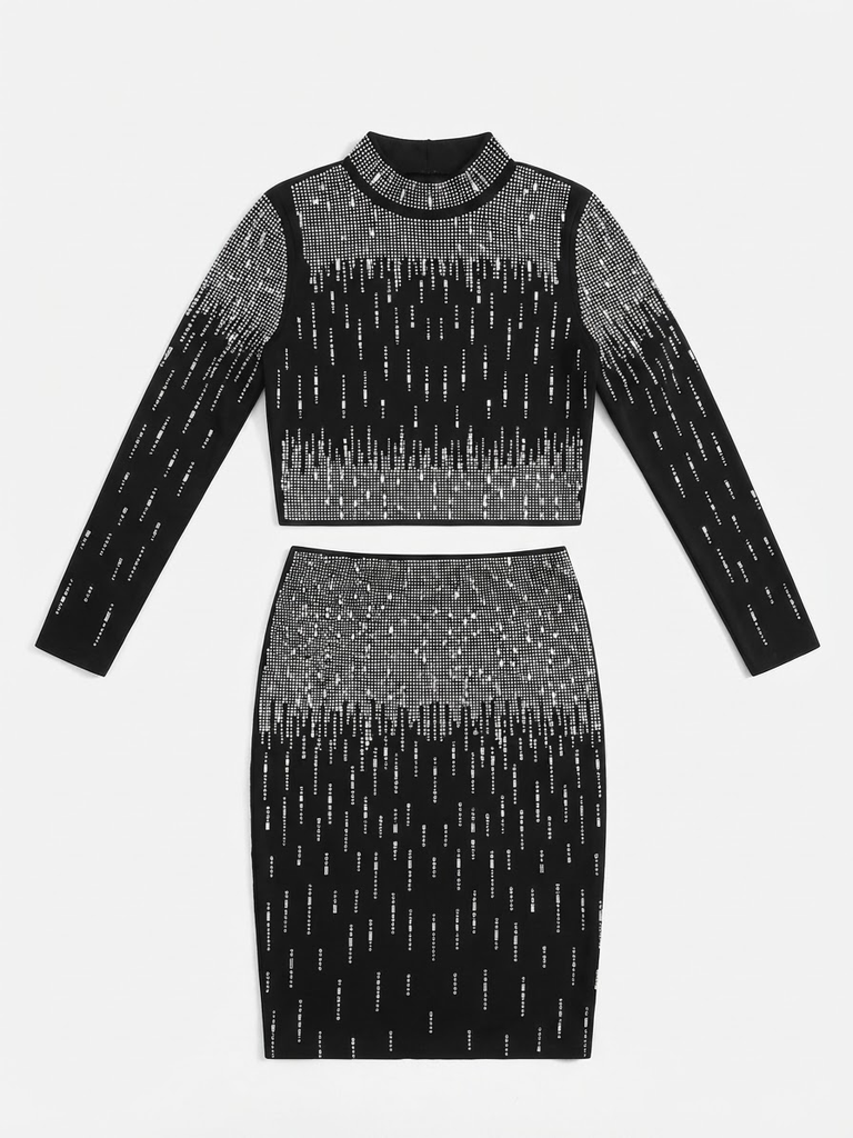 Black Rhinestone Knit Set (S/M)