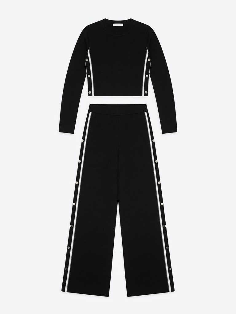 Two-Piece Knit Set with Snap Buttons (Negro)