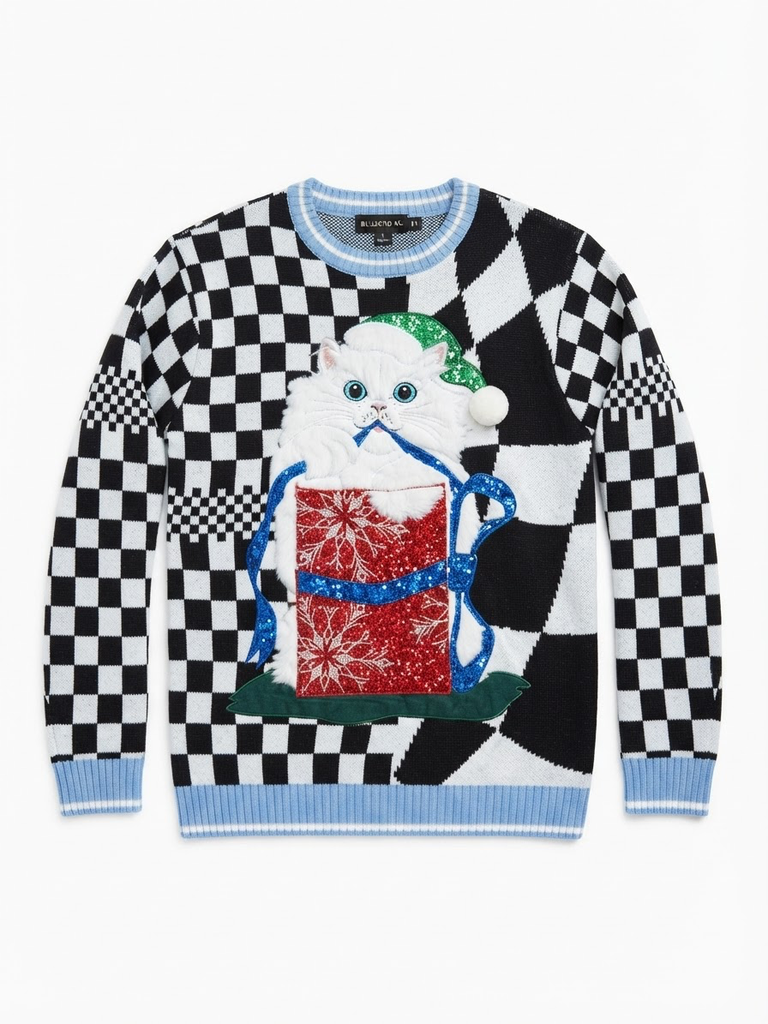 Checkerboard Holiday Cat Knit