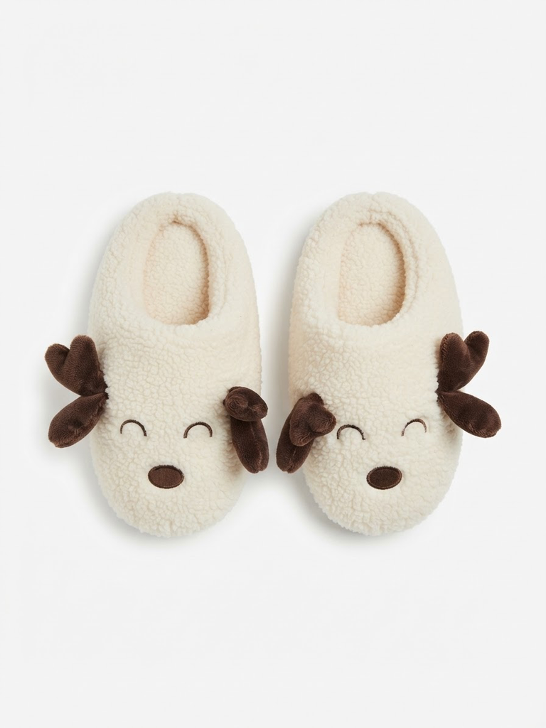 Fluffy Reindeer Slippers (S/M)