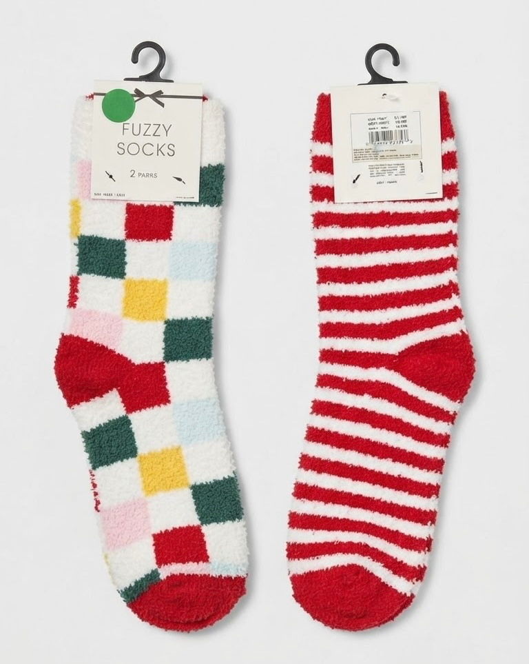 Color Block & Striped Fuzzy Holiday Socks Set
