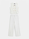 White Double-Breasted Vest & Wide-Leg Pants Set