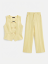 Yellow Double-Breasted Vest & Wide-Leg Pants Set