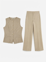 Beige Button-Front Vest & Wide-Leg Pants Set