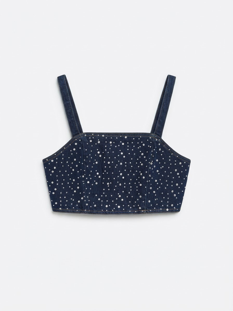 Embellished Denim Crop Top (XS)