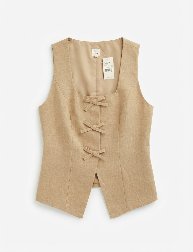 Beige Bow-Accented Vest