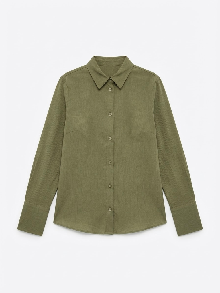 Olive Green Long-Sleeve Button-Down Shirt