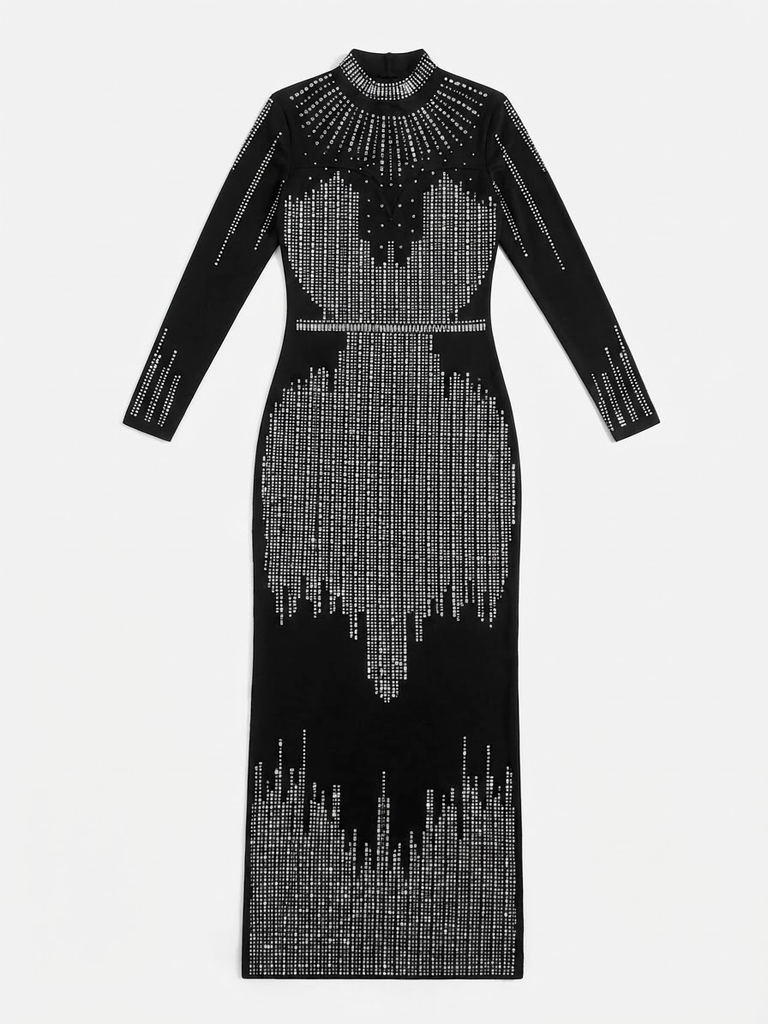 Black Rhinestone Maxi Dress