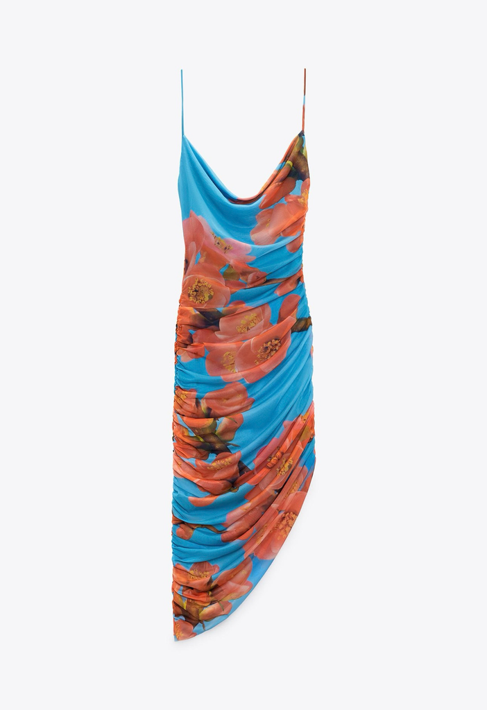 Vestido tul estampado drapeado
